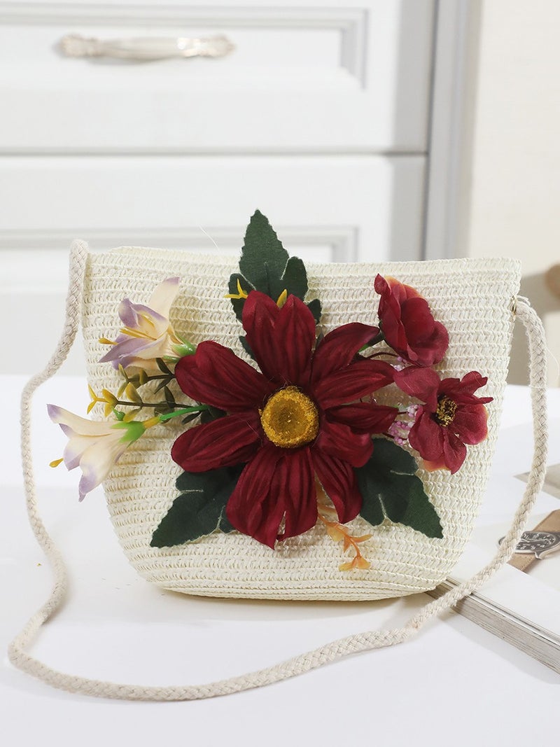 19*15.5Cm Large Size Mobile Phone Straw Bag Slung Seaside Straw Cross-Body Woven Bag - Image 4