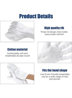 ZVEV White Cotton Gloves, 6 Pair Soft Moisturizing Plain White Gloves Dress for Coin Handling Services Parade Formal Guard Police Wedding Formal Tuxedo Jewelry Inspection for Men Women  - Image 3
