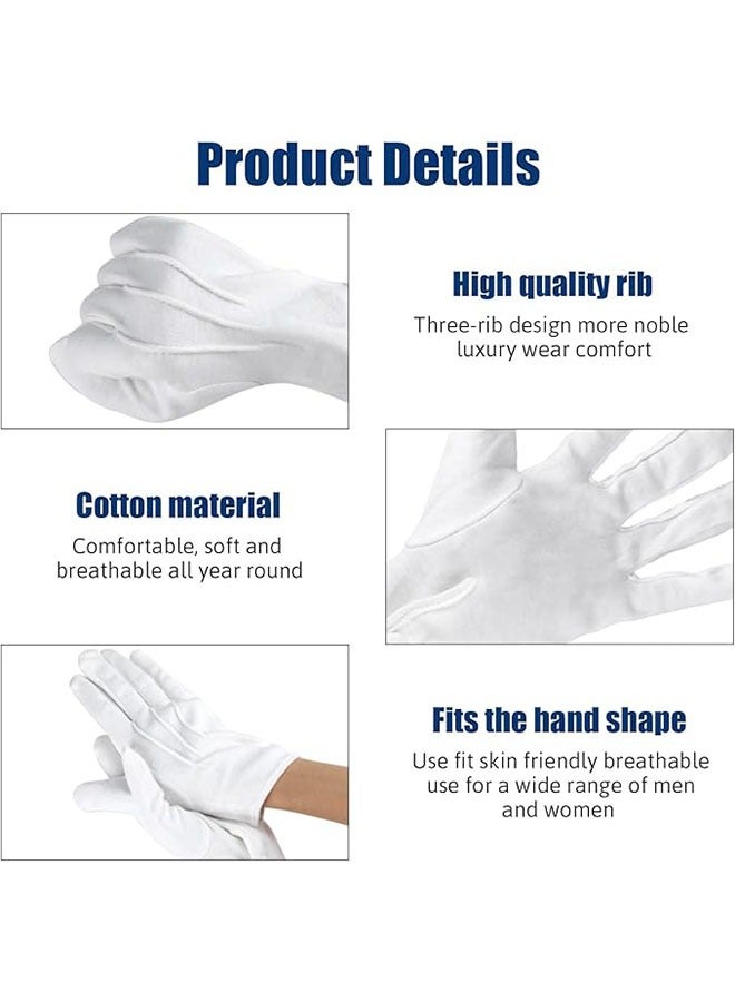 ZVEV White Cotton Gloves, 6 Pair Soft Moisturizing Plain White Gloves Dress for Coin Handling Services Parade Formal Guard Police Wedding Formal Tuxedo Jewelry Inspection for Men Women  - Image 3