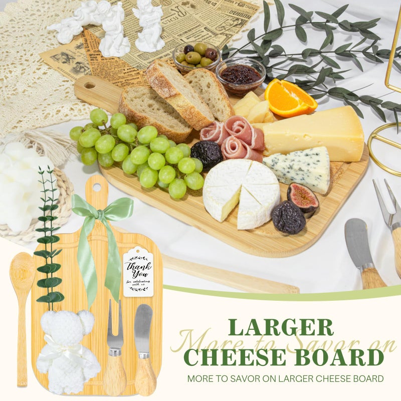 Krbnk 6 Sets Baby Shower Prizes for Game Winners - Bamboo Cheese Charcuterie Boards Set with Knife, Spoon, Towel & Gift Bags for Guests, Bridal Shower Favors - Image 2