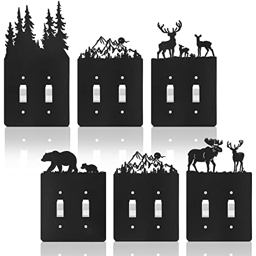 Lothee 6 Pcs Metal Bear Light Switch Cover Plate Moose Tree Mountain Elk Forest Outlet Plate Toggle Outlet Wall Cover for Home(Duplex Flat) - Image 1