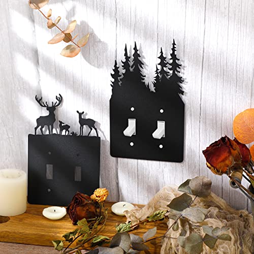 Lothee 6 Pcs Metal Bear Light Switch Cover Plate Moose Tree Mountain Elk Forest Outlet Plate Toggle Outlet Wall Cover for Home(Duplex Flat) - Image 3