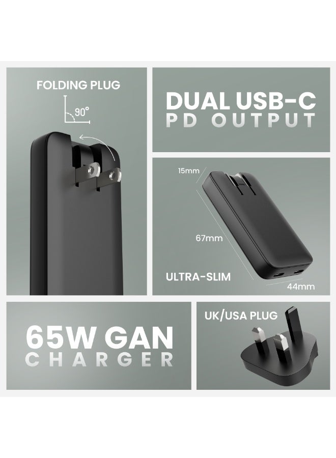 اكساستون شاحن XASTON PowerBlade 65W USB-C، محول سفر مع قابس UK/USA GaN 2-Port فائق النحافة من النوع C سريع الشحن على الحائط لشحن الكمبيوتر المحمول متوافق مع MacBook Air وDell XPS وiPad وiPhone 17/16 وSamsung - Image 4