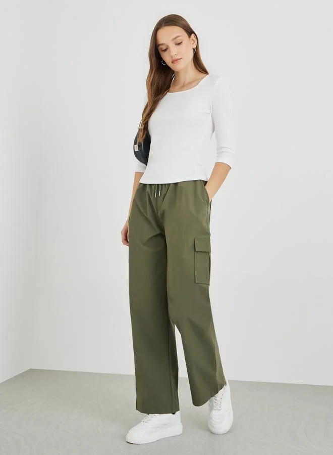 تايك تو Take Two Solid Round Neck Ribbed T-Shirt