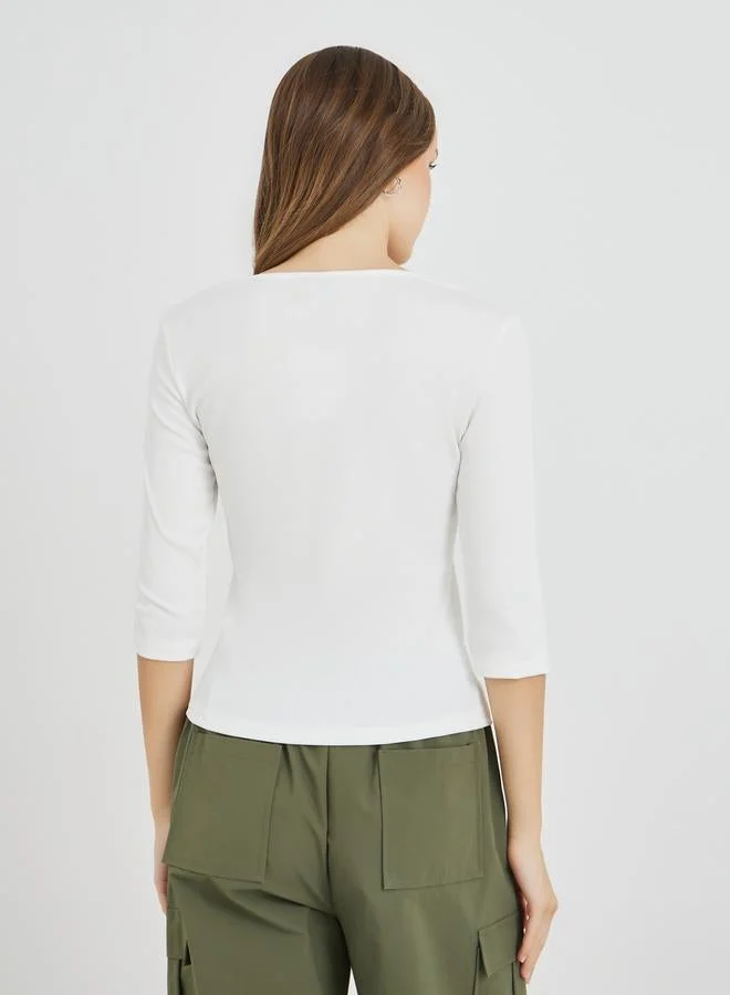 Take Two Take Two Solid Round Neck Ribbed T-Shirt