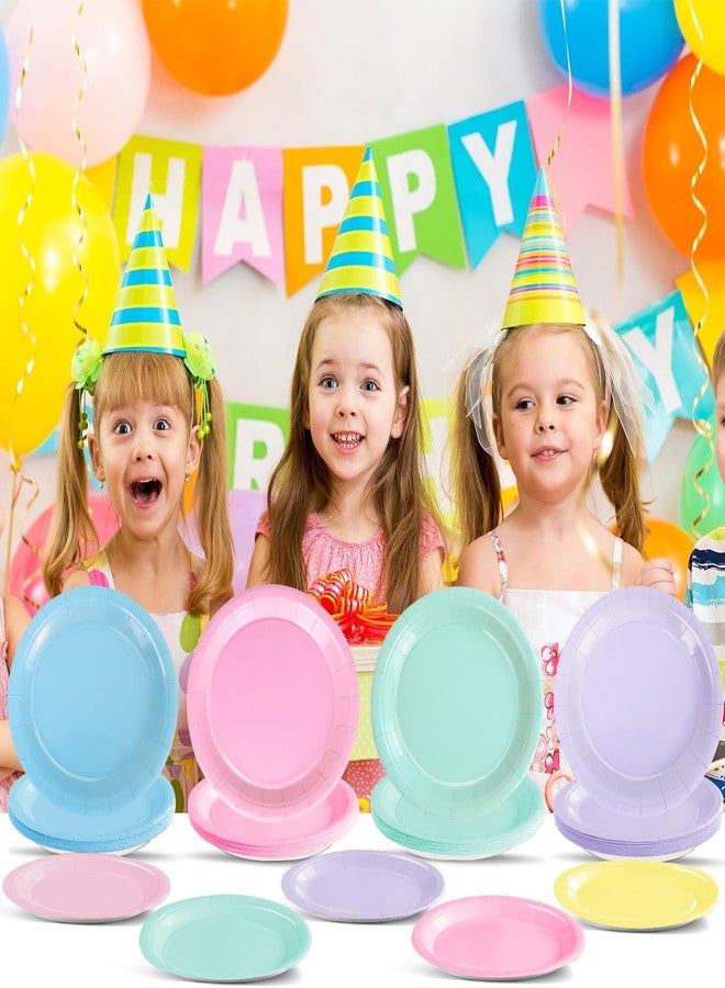 WNINK 72 Pcs Pastel Plates Party Supplies Decorations Disposable 7" Pastel Paper Plates Rainbow Party Decorations for Birthday Wedding Baby Shower Colorful Dessert Tableware - Image 4