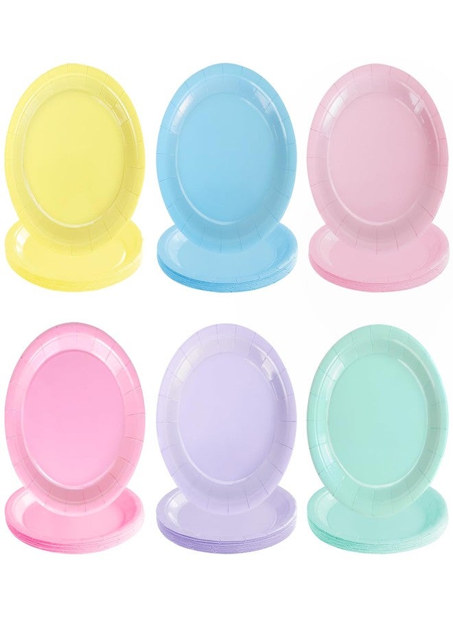 WNINK 72 Pcs Pastel Plates Party Supplies Decorations Disposable 7" Pastel Paper Plates Rainbow Party Decorations for Birthday Wedding Baby Shower Colorful Dessert Tableware - Image 1