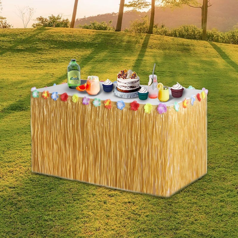 Beach Grass Table Skirt Tropically Hawaiian Themed Birthday Party Decoration Grass Skirts Table Skirt for Event - Image 2
