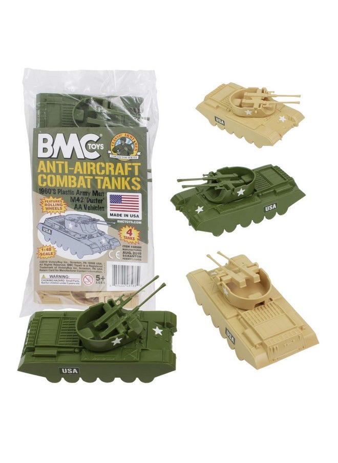 BMC Toys BMC Classic Payton Anti-Aircraft Tanks - 4pc Tan Green Plastic Army Men Vehicles  - Image 1