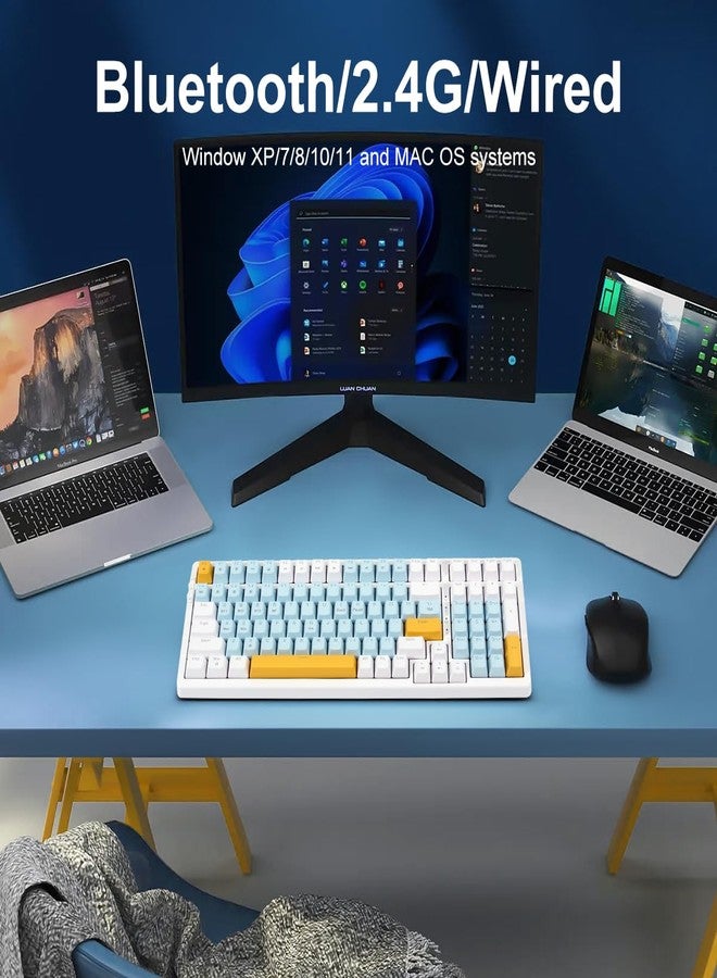 Merdia Wireless Mechanical Keyboard, Triple Mode 2.4G/USB-C/BT Gaming Keyboards 100 Keys Ice-Blue Backlit, Red Switch Keyboard | Rechargeable Mechanical Gaming Keyboards | Ice Blue/W/Y - Image 4