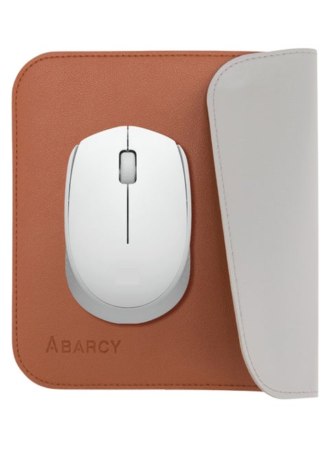 Dual-Sided Leather Mouse Pad - Small, 25x20 cm (9.84 x 7.87 inch), Waterproof, Non-Slip, Stitched Edges, Multi-Use, Gaming & Office - Brown & Grey, Portable, Smooth Movement