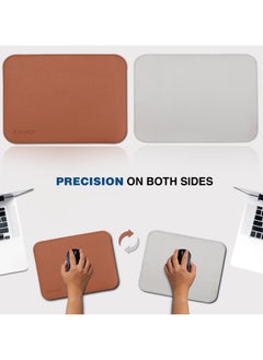 ABARCY Dual-Sided Leather Mouse Pad - Small, 25x20 cm (9.84 x 7.87 inch), Waterproof, Non-Slip, Stitched Edges, Multi-Use, Gaming & Office - Brown & Grey, Portable, Smooth Movement  - Image 2