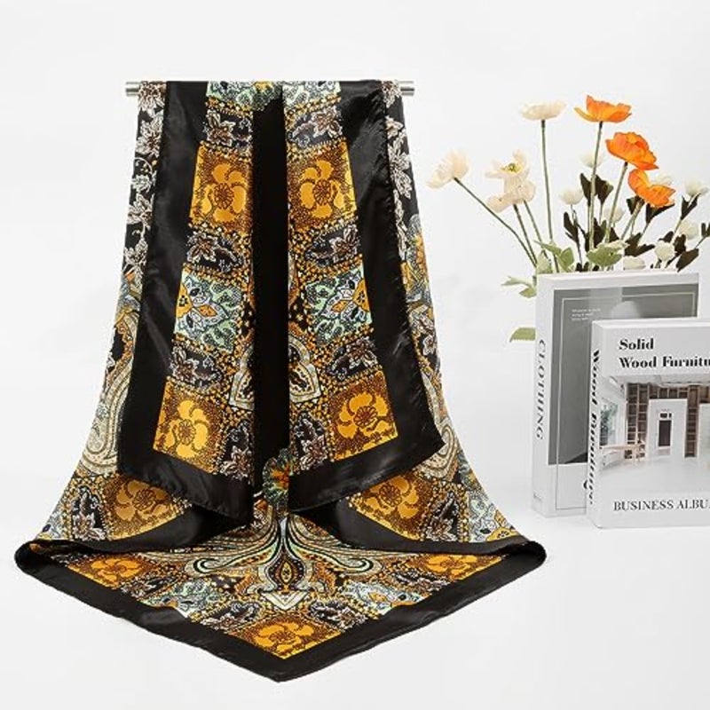 35" Large Satin Square Head Scarf - 2Pcs Silk Like Floral Head Scarves Square Satin Hair Scarf Bandanas for Women - Image 4