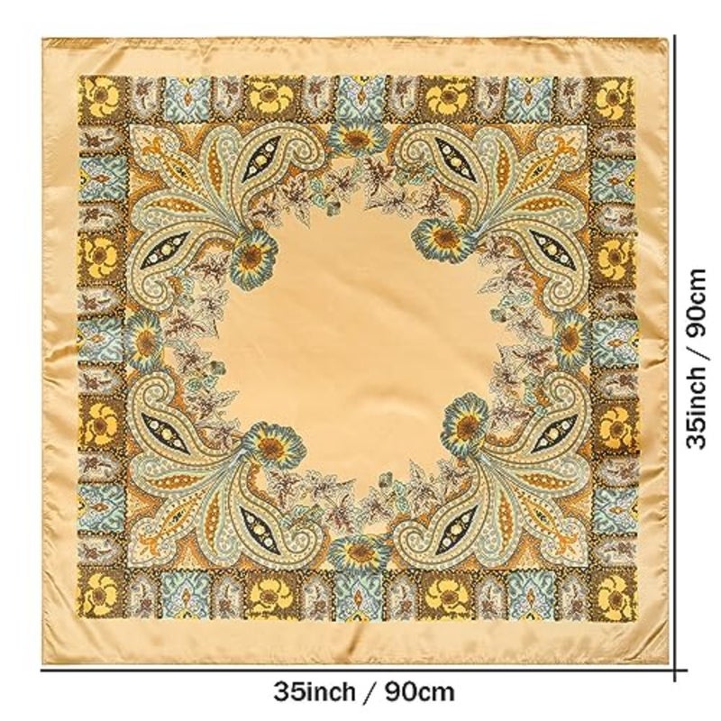 35" Large Satin Square Head Scarf - 2Pcs Silk Like Floral Head Scarves Square Satin Hair Scarf Bandanas for Women - Image 3