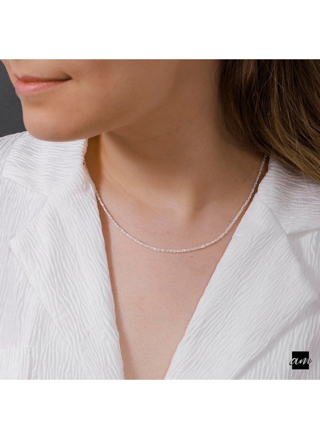 Amberta - Italian 925 Sterling Silver Diamond Chain For Women - 1.7 Mm Snow/Rock Silver Chain Necklace: 22 Inch/ 55 Cm Thin Chain - Image 1