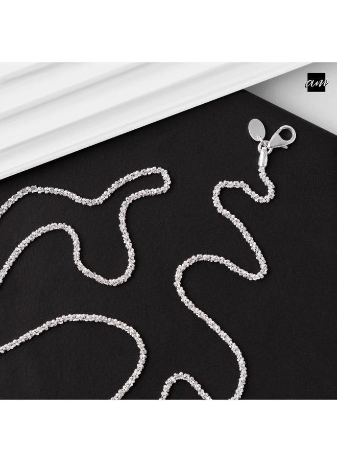 Amberta - Italian 925 Sterling Silver Diamond Chain For Women - 1.7 Mm Snow/Rock Silver Chain Necklace: 22 Inch/ 55 Cm Thin Chain - Image 1