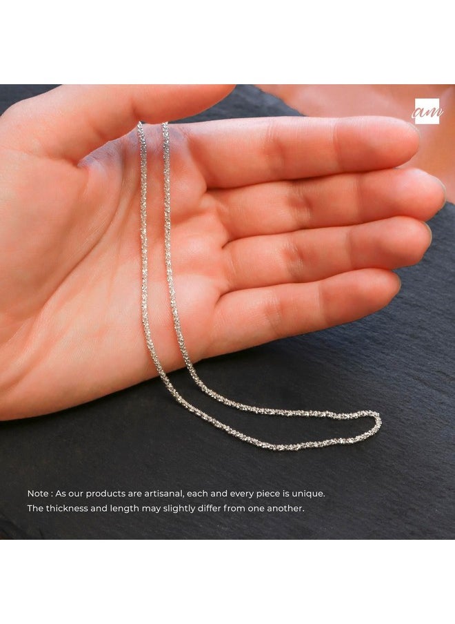 Amberta - Italian 925 Sterling Silver Diamond Chain For Women - 1.7 Mm Snow/Rock Silver Chain Necklace: 22 Inch/ 55 Cm Thin Chain - Image 1