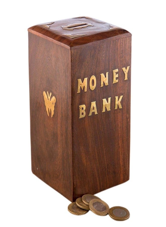 MITRIA TRADERS Handicrafted Wooden Piggy Bank for Girls and Boys (12.5 X 10 X 15 cm, Brown,Medium Size) - Image 1