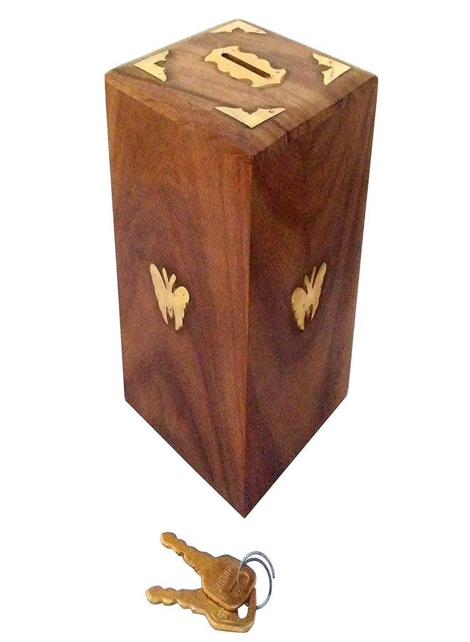 MITRIA TRADERS Handicrafted Wooden Piggy Bank for Girls and Boys (12.5 X 10 X 15 cm, Brown,Medium Size) - Image 4