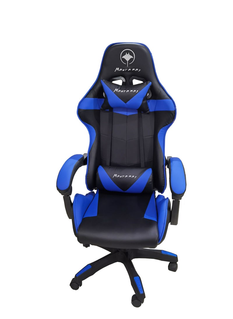 Manta Ray Heavy Duty Steel Gaming Chair High-Back Racing Style With Pu Leather Bucket Seat Headrest, Lumbar Support, Steel 13-Star Base , Compatible With E-Sports Chair color Blue and Black  - Image 1