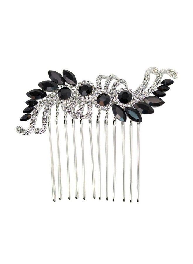 Faship Black Rhinestone Crystal Floral Hair Comb - Image 1