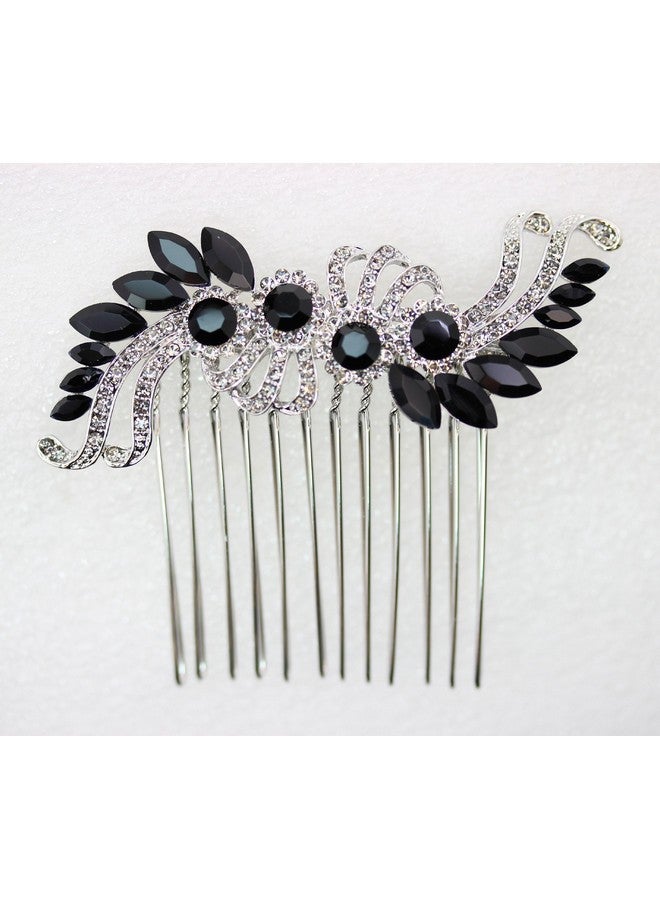 Faship Black Rhinestone Crystal Floral Hair Comb - Image 5