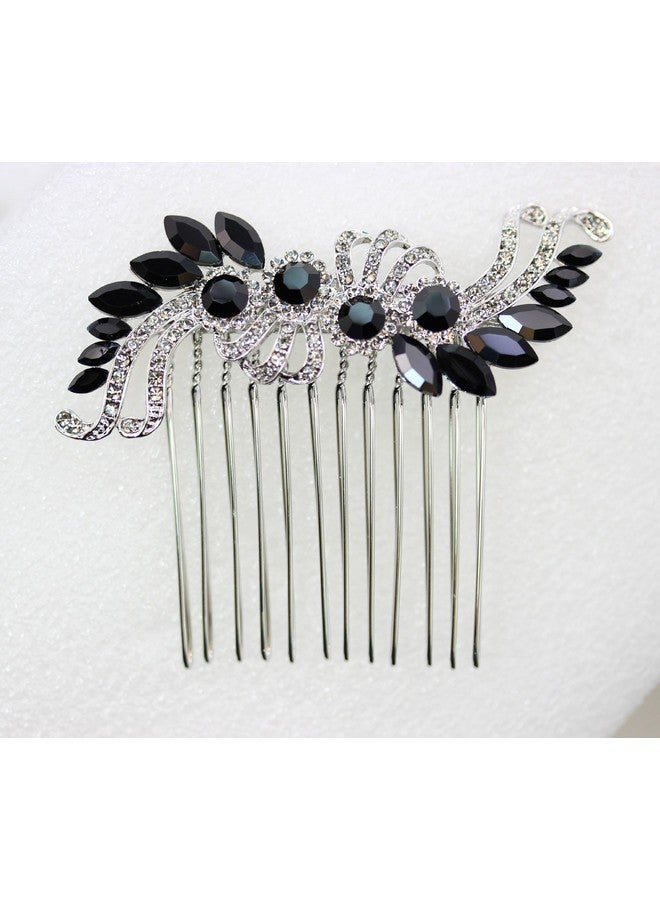 Faship Black Rhinestone Crystal Floral Hair Comb - Image 4