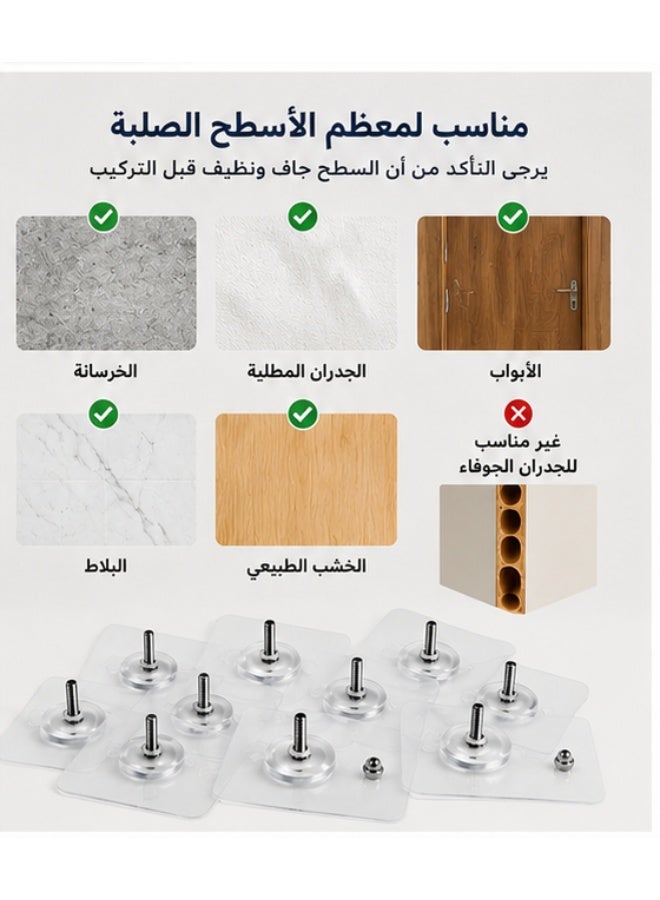 طقم 10 علاقات حائط شفافة لتعليق الصور بدون حفر – خطافات لاصقة قوية غير مرئية لتعليق البروازات والديكورات والمفاتيح والملابس حتى 5 كجم - Image 4