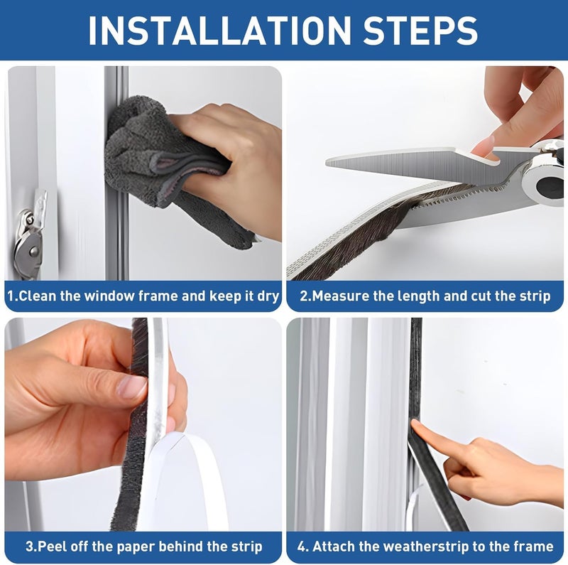Tambee Weather Stripping Door Seal Strip, Self-Adhesive Pile Brush Weatherstripping for Sliding Window and Door Frame Insulation Tape, 3/8" x 3/8" x 16.5 Ft, Black - Image 5