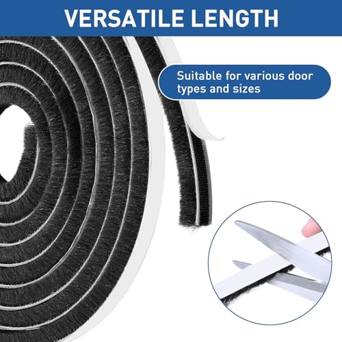 Tambee Weather Stripping Door Seal Strip, Self-Adhesive Pile Brush Weatherstripping for Sliding Window and Door Frame Insulation Tape, 3/8" x 3/8" x 16.5 Ft, Black - Image 4