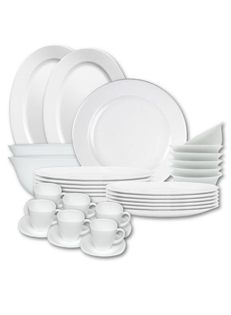 Houzi طقم عشاء هوزي 48 قطعة من الخزف الأوبال 8 أطباق عشاء 8 أطباق حلوى 8 أطباق شوربة 8 سلطانيات 8 أكواب 6 صحون و 2 وعاء تقديم 2 طبق تقديم آمن للاستخدام في الميكروويف خالي من BPA - Image 1