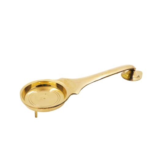 Putrika Kapoor | Karpoor Diya Deepam Deepa Burner Brass Karpuram Aarti | Aarathi Stand for Dhoop Puja | Pooja Room Camphor Dani Holder for Home & Office Decoration-Weight-90gm(19cm*2cm)– KS Ledal - Image 1