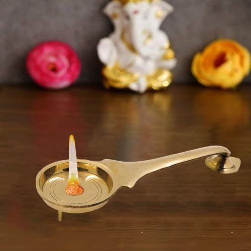 Putrika Kapoor | Karpoor Diya Deepam Deepa Burner Brass Karpuram Aarti | Aarathi Stand for Dhoop Puja | Pooja Room Camphor Dani Holder for Home & Office Decoration-Weight-90gm(19cm*2cm)– KS Ledal - Image 2