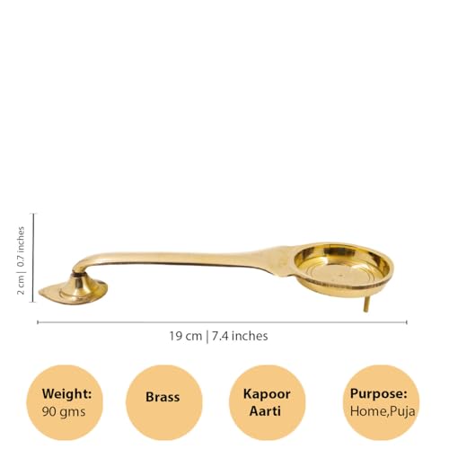 Putrika Kapoor | Karpoor Diya Deepam Deepa Burner Brass Karpuram Aarti | Aarathi Stand for Dhoop Puja | Pooja Room Camphor Dani Holder for Home & Office Decoration-Weight-90gm(19cm*2cm)– KS Ledal - Image 5