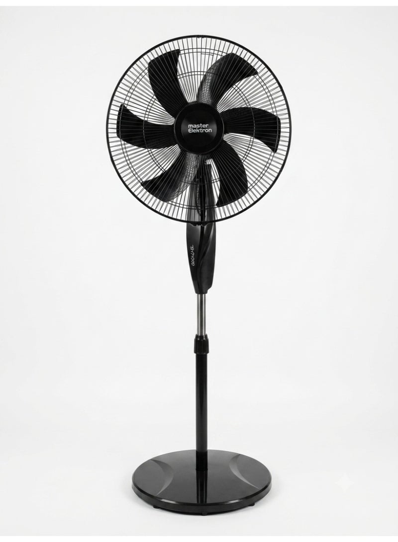 Master Elektron ME-18E PRO 18 Inch Stand Fan, 6 Blades, 3 Speeds, Timer, Stable Base, Black