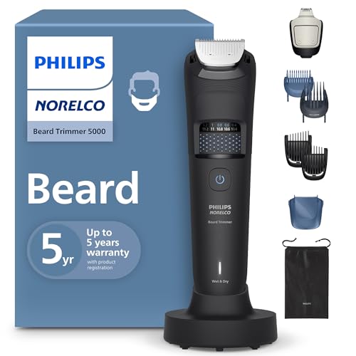 Norelco Philips Beard Trimmer 5000 Series Mens Face Trimmer 100 Waterproof BeardSense Tech Precision Trimmer with Fading Combs SelfSharpening Blades Hair Collector Charging Stand BT578540 - Image 1