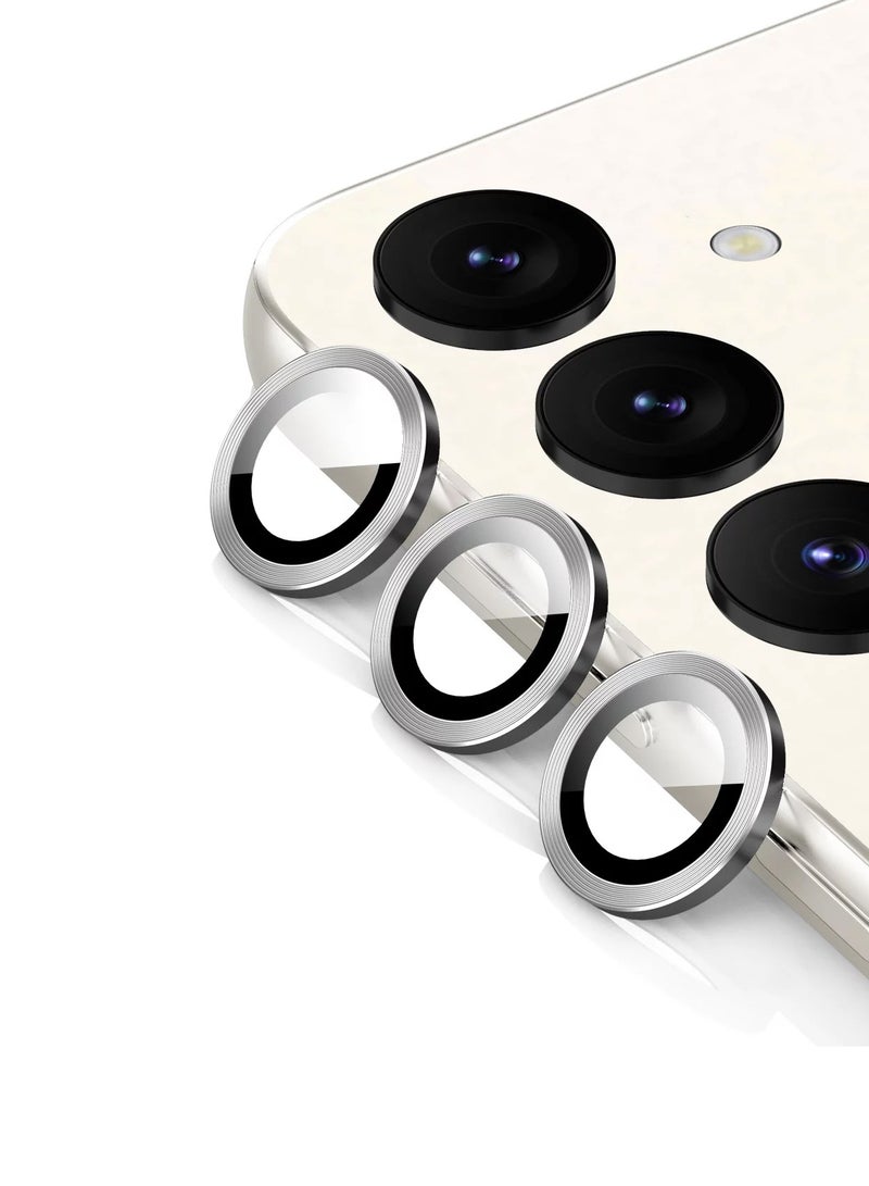 Wtech Samsung Galaxy S25 2025 Premium Alloy Ring Camera Lens Tempered Glass Protector Shield - Titanium Silver - Image 2