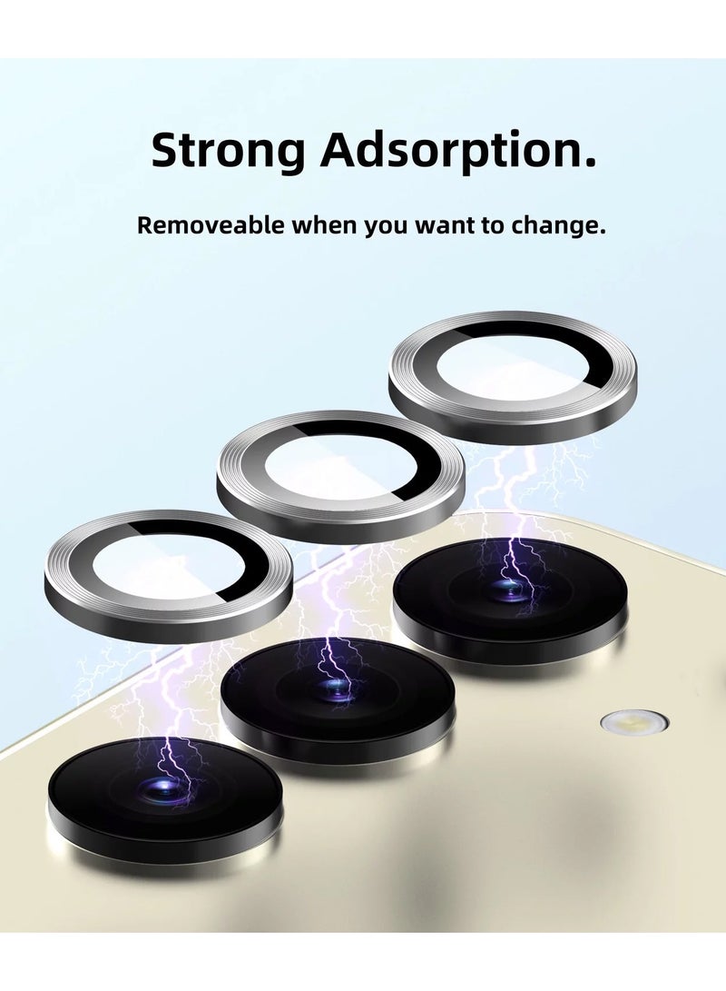 Wtech Samsung Galaxy S25 2025 Premium Alloy Ring Camera Lens Tempered Glass Protector Shield - Titanium Silver - Image 3