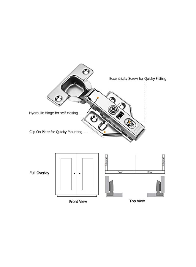 promass HS 4pcs 110 Degree Frameless Cabinet Door Concealed HingesFull OverlayNickel Plated - Image 5