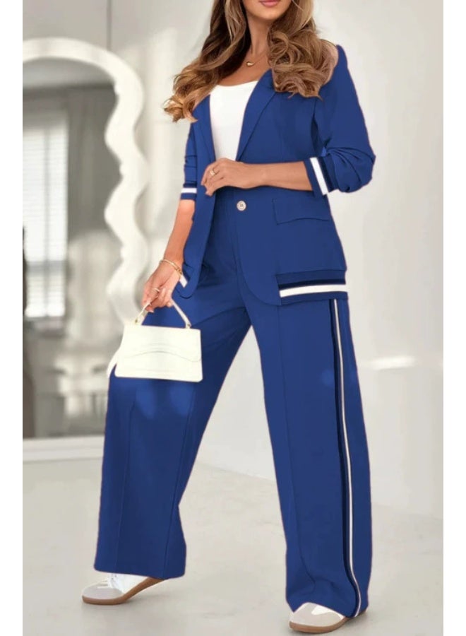 general Blazer Sets Women 2 Piece Outfits Ribbed Sets One Button Blazer and Wide Leg Pants Suits Casual Business Outfits - Image 1