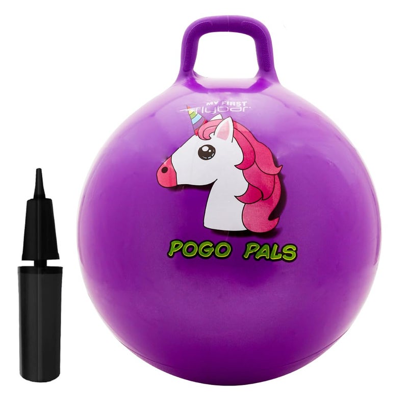 Flybar Hopper Ball for Kids Inflatable Bouncy RideOn Ball w Handle for Indoor Outdoor Active Play Includes Pump Jump Ball Toy for Boys Girls Supports Up to 165 lbs Ages 3 18Inch Small - Image 3