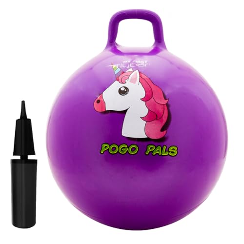 Flybar Hopper Ball for Kids Inflatable Bouncy RideOn Ball w Handle for Indoor Outdoor Active Play Includes Pump Jump Ball Toy for Boys Girls Supports Up to 165 lbs Ages 3 18Inch Small - Image 1