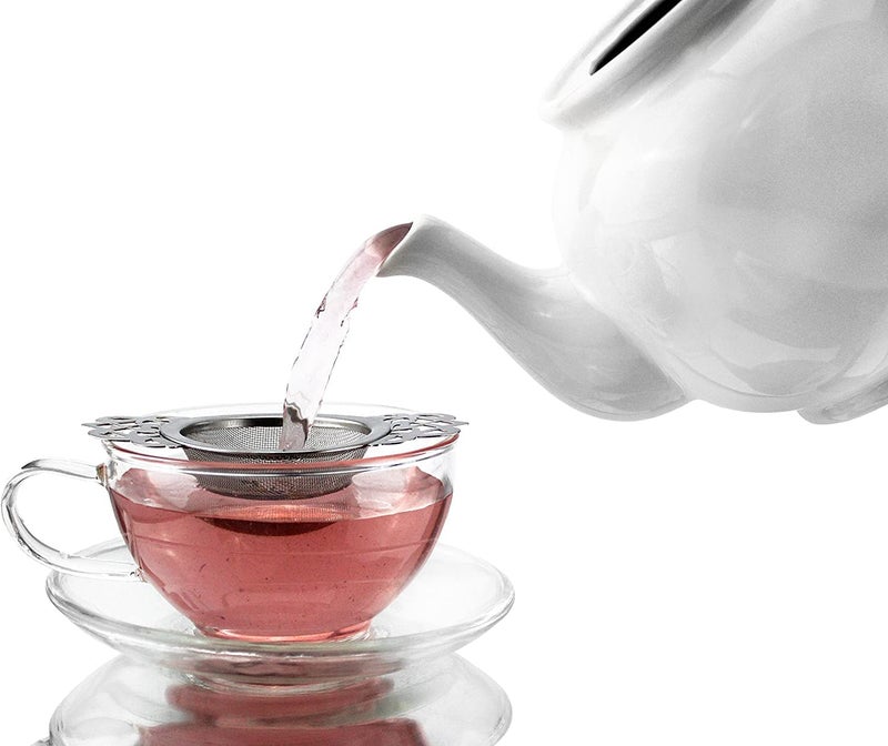 SOLSTICE TEA TRADERS Empress Tea Strainers with Drip Bowls (Pack of 2) Elegant Stainless Steel Loose Leaf Tea Strainers - Image 4