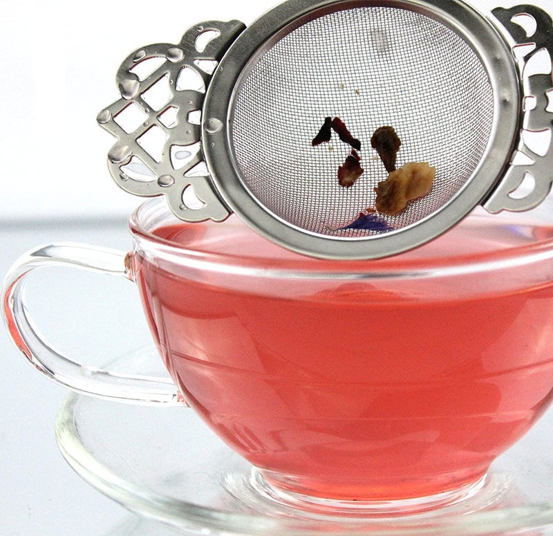 SOLSTICE TEA TRADERS Empress Tea Strainers with Drip Bowls (Pack of 2) Elegant Stainless Steel Loose Leaf Tea Strainers - Image 2