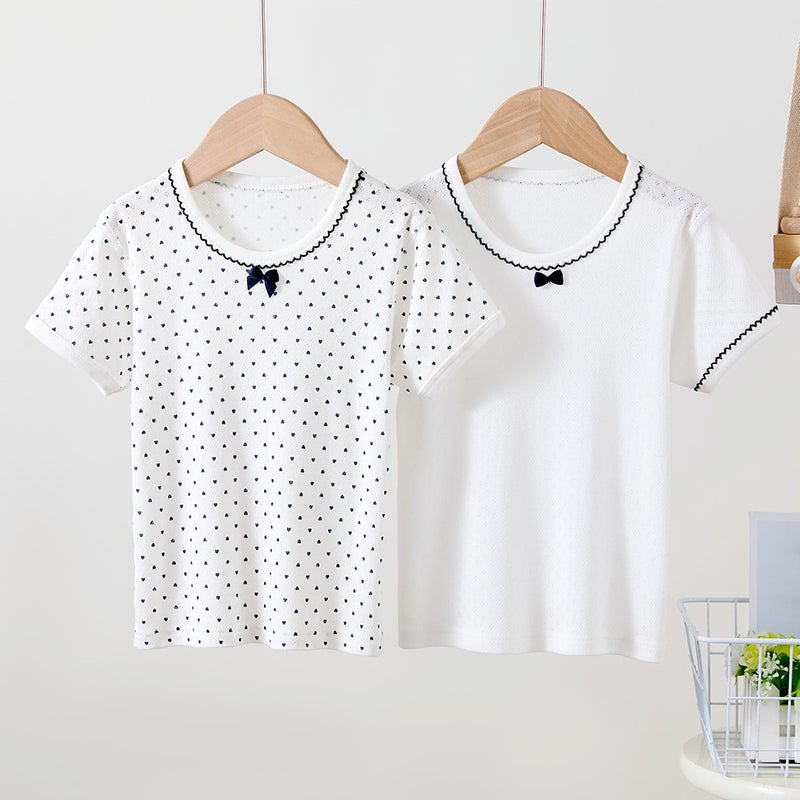Children's Mesh T-shirt 100 Cotton Men's Treasure Women's Treasure Home Half Sleeve Thin Short Sleeve Base Breathable 2 Pack - Image 1