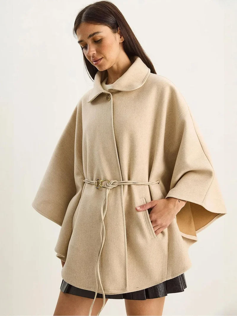 LUCCI Oversized Textured Wool Blend Overcoat with Jacket Collar