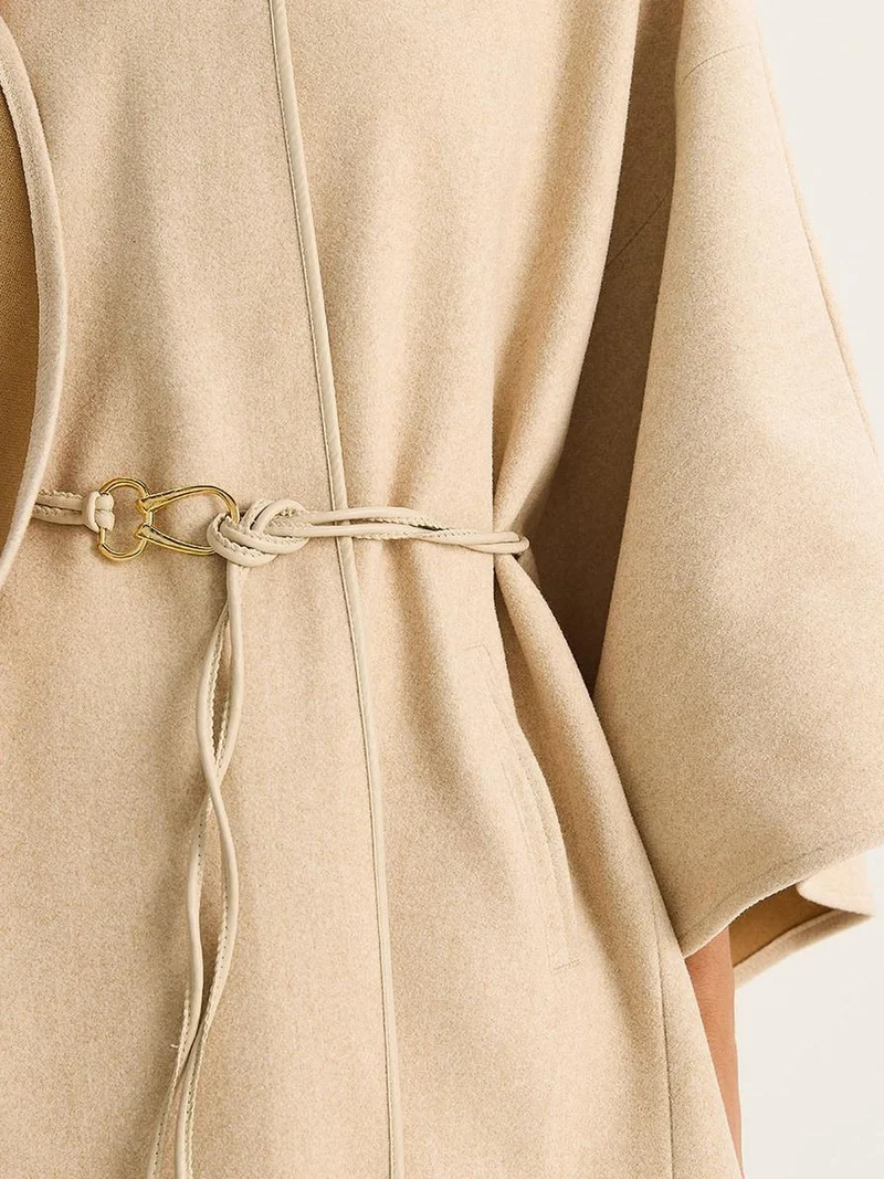 Bianco Lucci Beige Natural LUCCI Oversized Textured Wool Blend Overcoat with Jacket Collar for Women | Best Price UAE