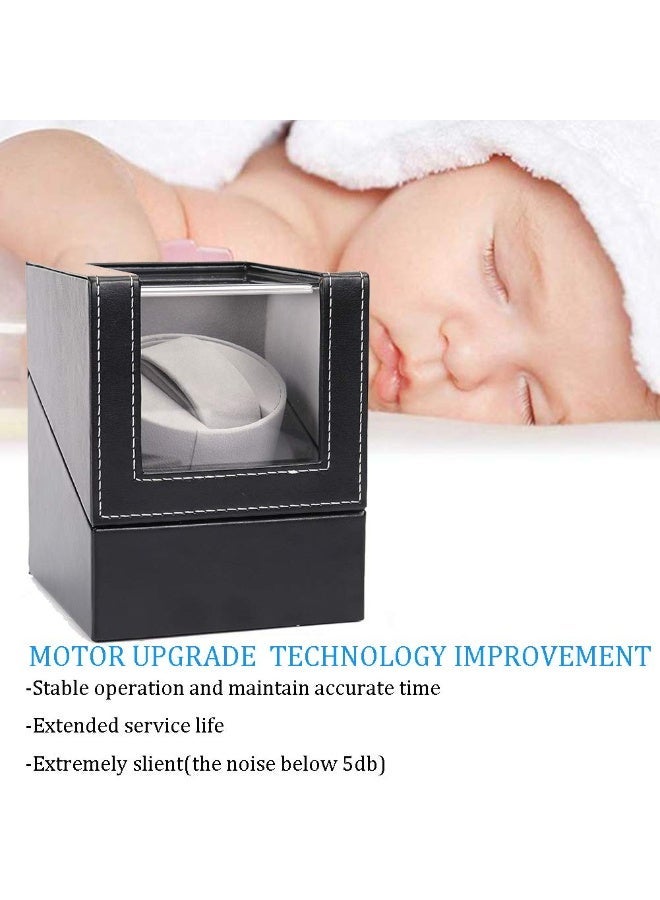 Watermelon Single Watch Winder, Ultra Quiet Japanese Motor Automatic Watch Winder Box with Multiple Rotation Modes, Premium Watch Winder for Automatic Watches (AC/ Battery Powered) - Black with PU Leather - Image 2