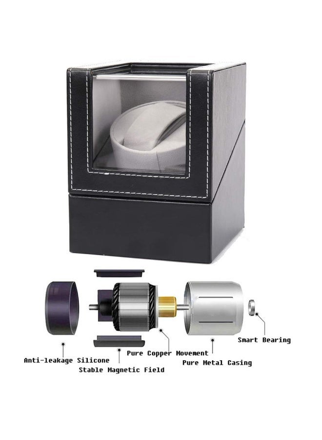 Watermelon Single Watch Winder, Ultra Quiet Japanese Motor Automatic Watch Winder Box with Multiple Rotation Modes, Premium Watch Winder for Automatic Watches (AC/ Battery Powered) - Black with PU Leather - Image 4
