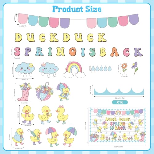 Polaxium Spring Bulletin Board Set Duck Duck Spring is Back Classroom Decoration Spring Cutouts for School Office Classroom Chalkboard Whiteboard Wall Window Door Decor Supplies - Image 3